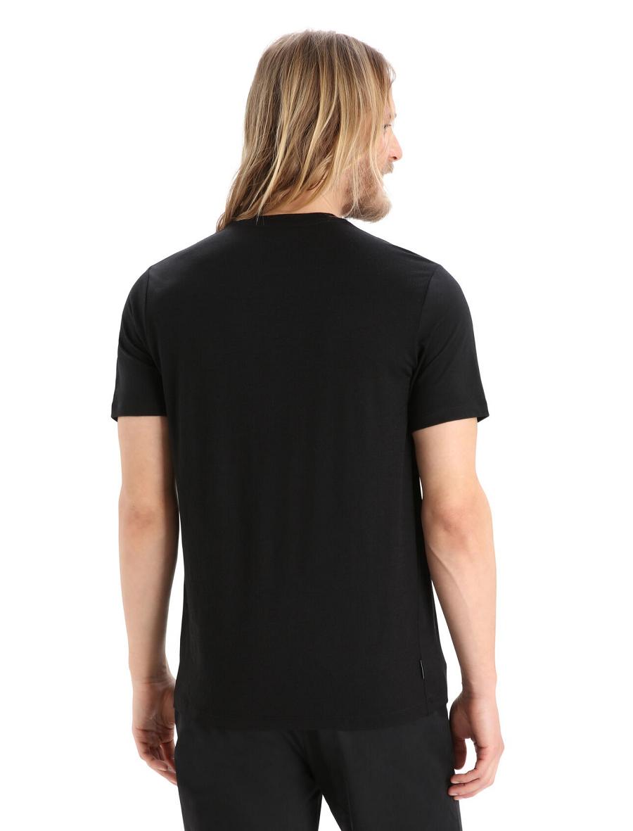 Black Icebreaker Merino Tech Lite II Short Sleeve Plastic Free Men's T Shirts | AU 1187NWYB